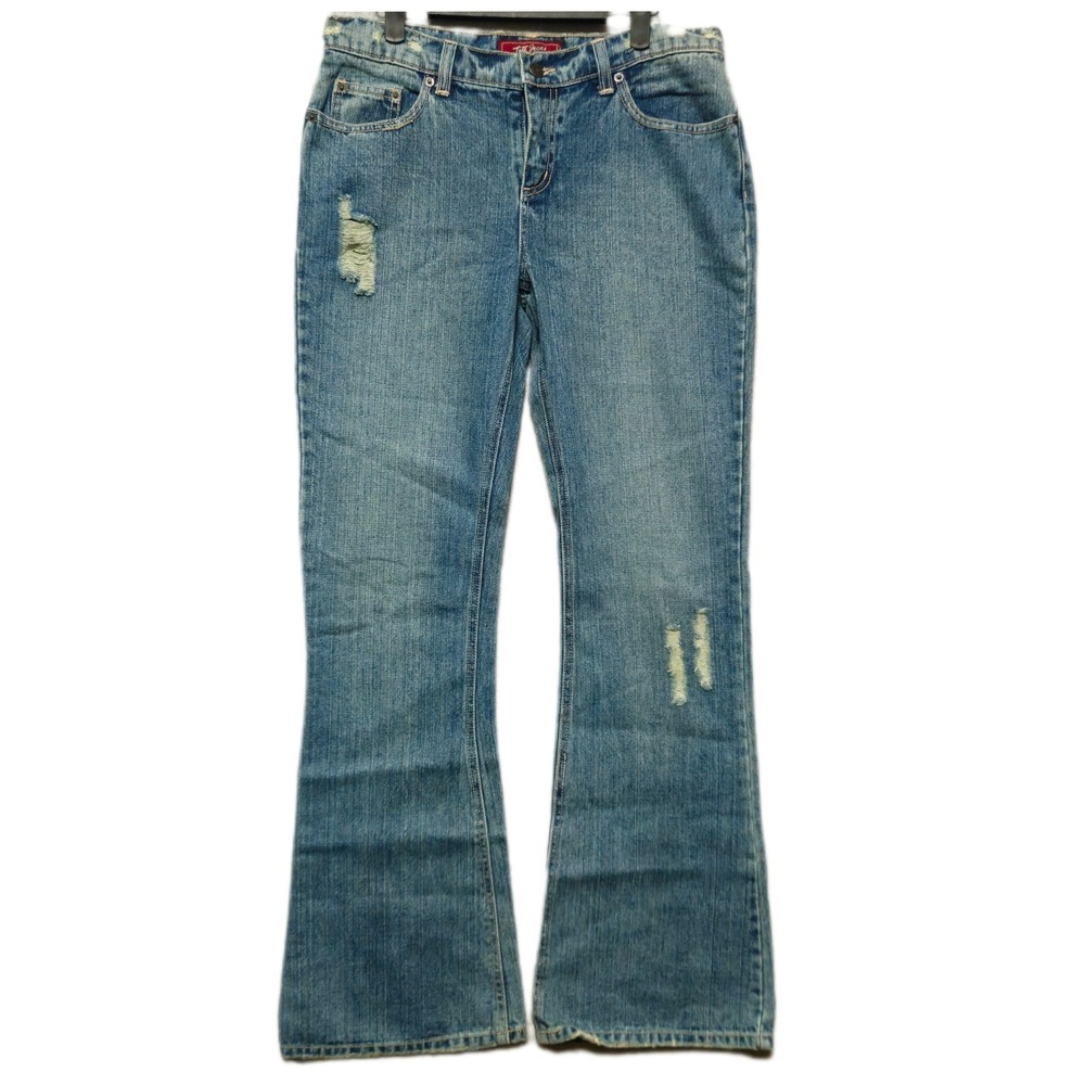 Tyte Jeans Womens Juniors 11 Blue‎ Distressed Low Rise Flare Embroidered VTG Y2K